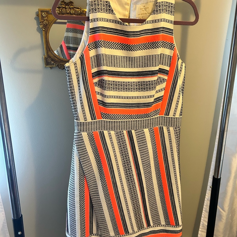 Kate Spade Chevron Striped Mini Dress - Orange, Black, White